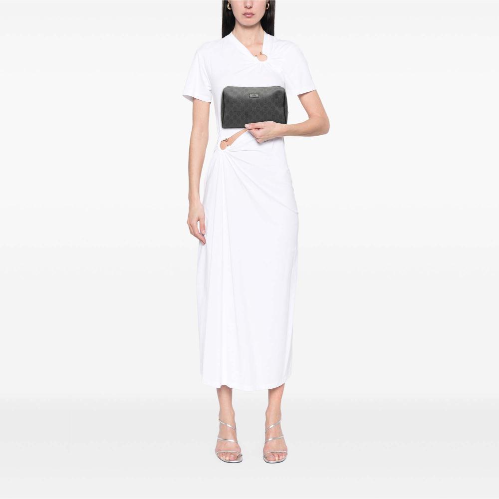 Gucci AB Gucci Black Coated Canvas Fabric GG Supreme Pouch Italy