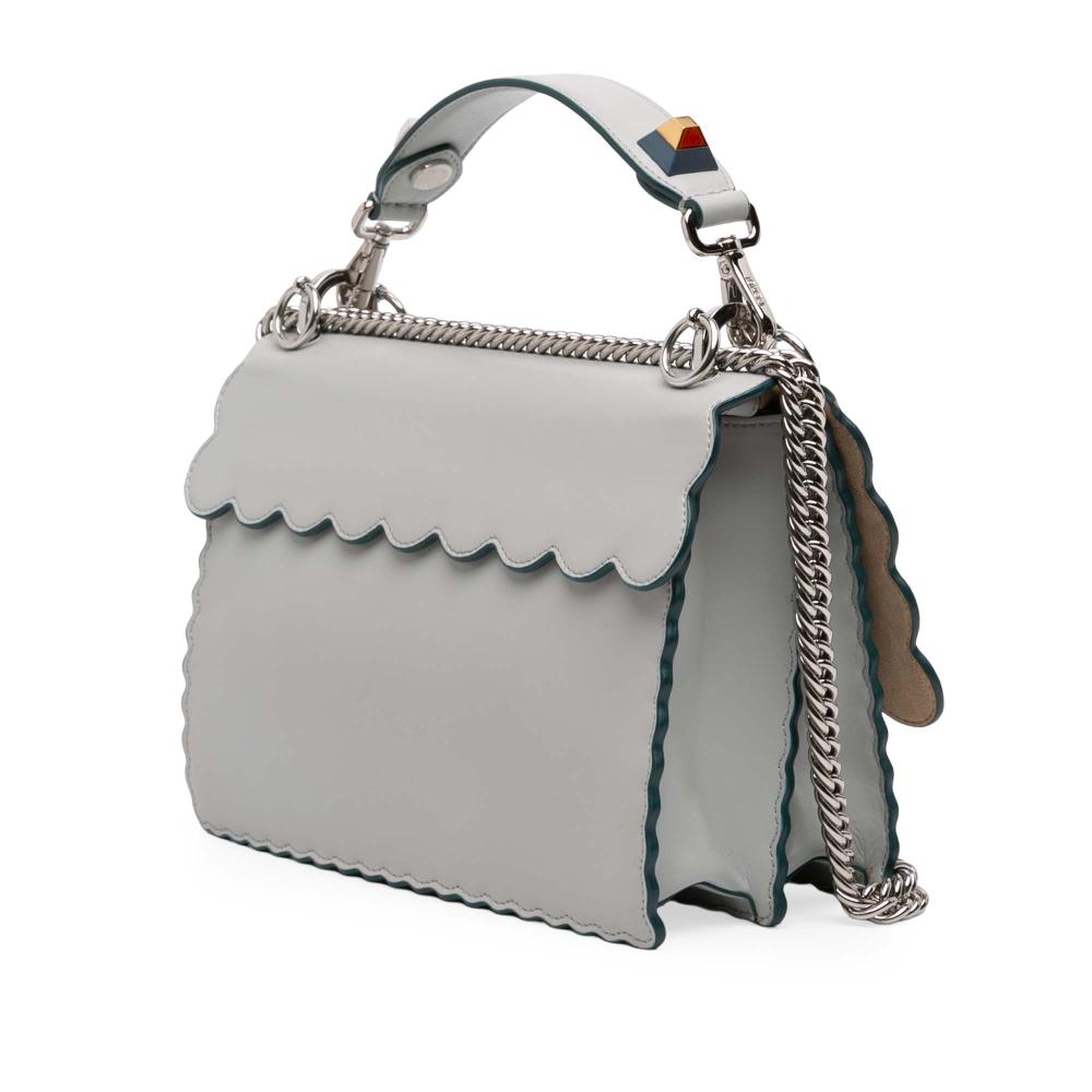 Fendi AB Fendi Gray Calf Leather Medium Scalloped Studded Kan I Satchel Italy