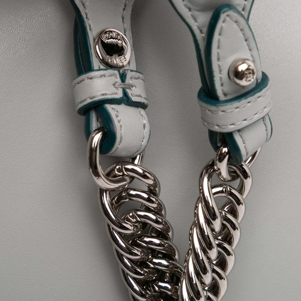 Fendi AB Fendi Gray Calf Leather Medium Scalloped Studded Kan I Satchel Italy