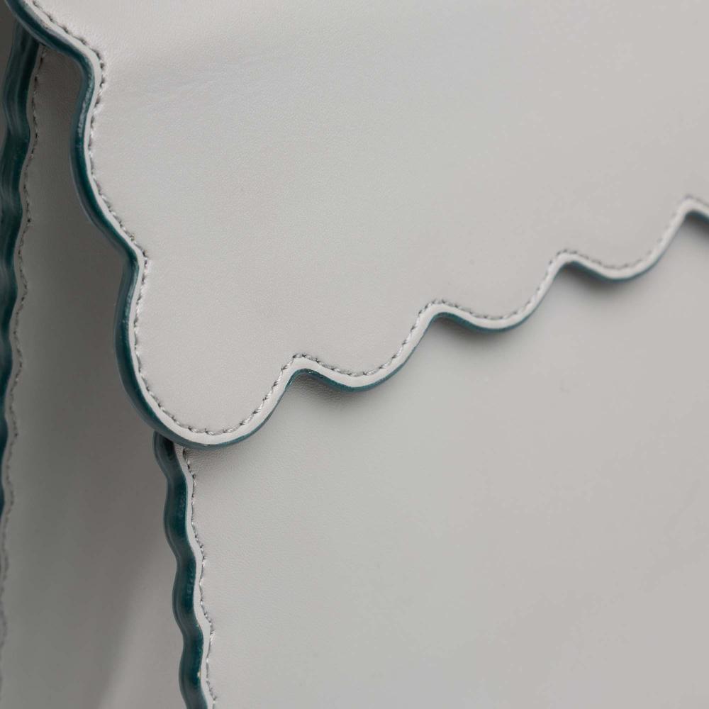 Fendi AB Fendi Gray Calf Leather Medium Scalloped Studded Kan I Satchel Italy