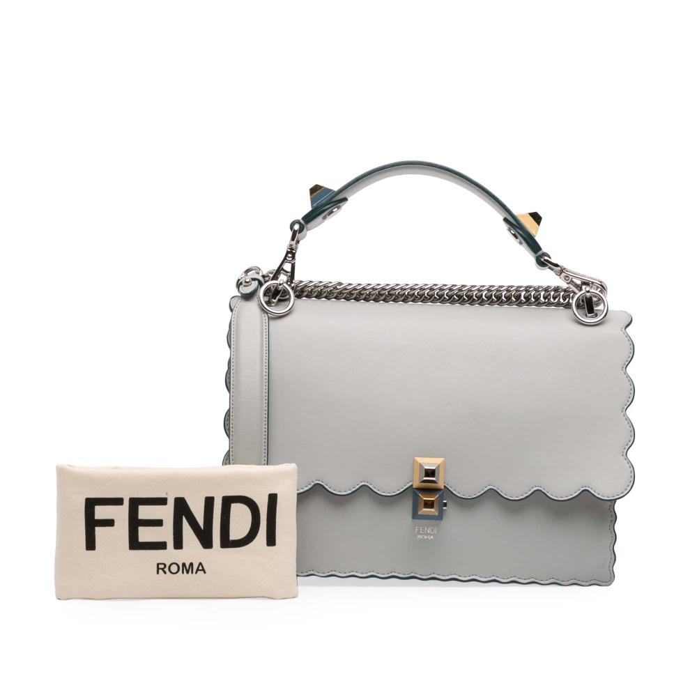 Fendi AB Fendi Gray Calf Leather Medium Scalloped Studded Kan I Satchel Italy