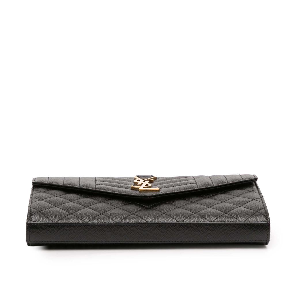 Saint Laurent A Saint Laurent Black Calf Leather Grain De Poudre Triquilt Monogram Envelope Wallet on Chain Italy