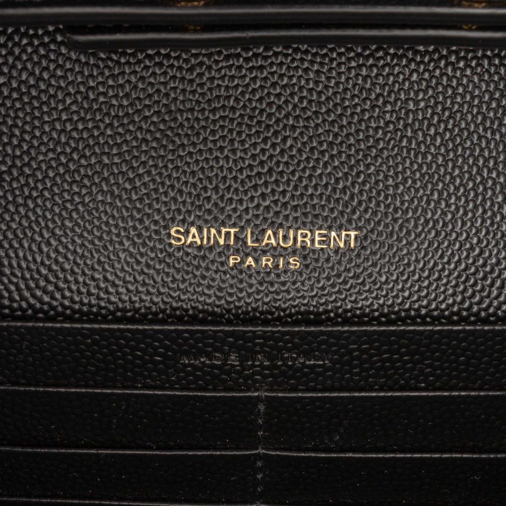 Saint Laurent A Saint Laurent Black Calf Leather Grain De Poudre Triquilt Monogram Envelope Wallet on Chain Italy