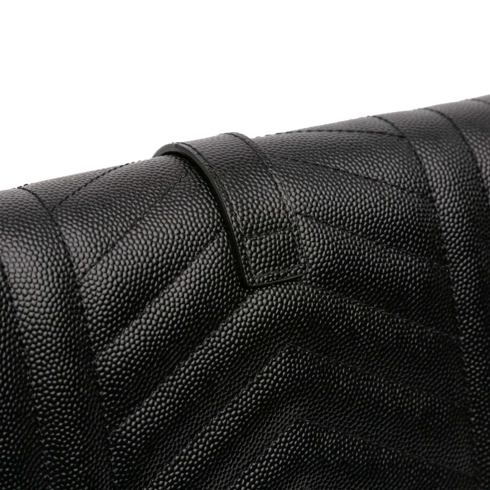 Saint Laurent A Saint Laurent Black Calf Leather Grain De Poudre Triquilt Monogram Envelope Wallet on Chain Italy