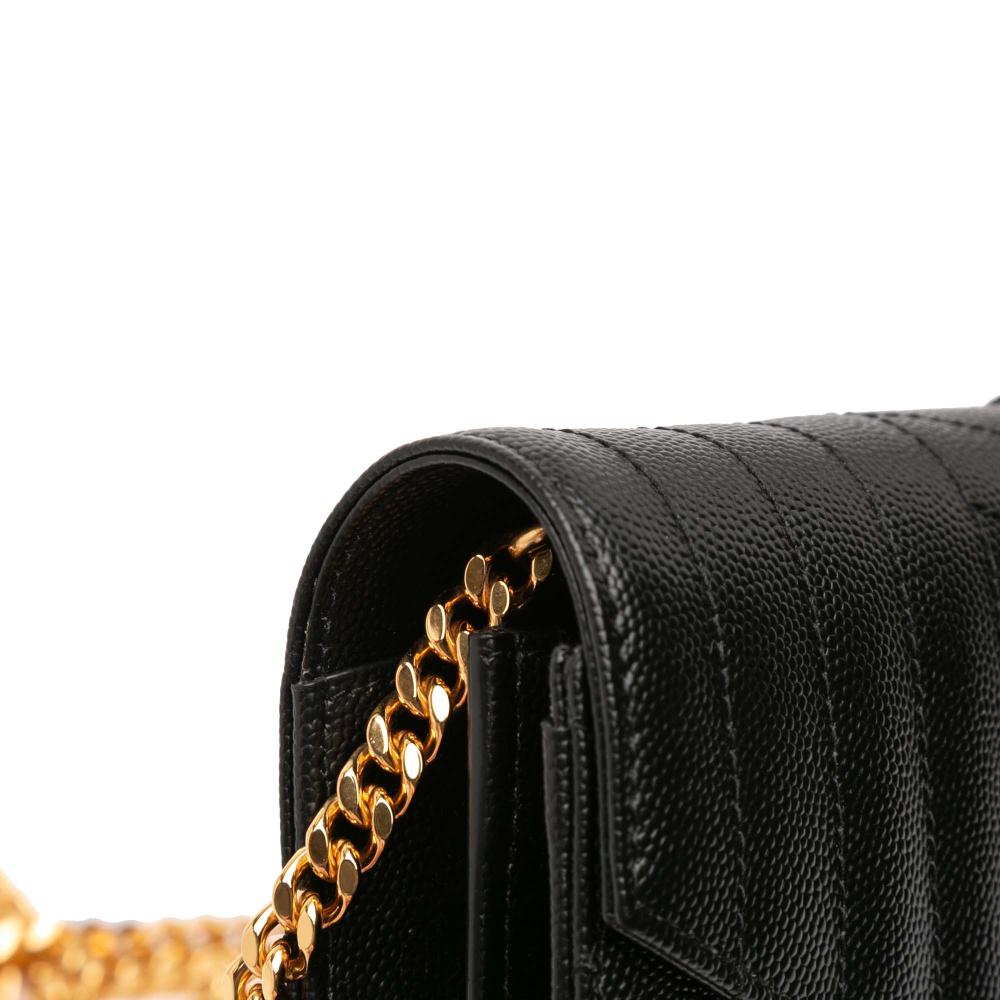 Saint Laurent A Saint Laurent Black Calf Leather Grain De Poudre Triquilt Monogram Envelope Wallet on Chain Italy
