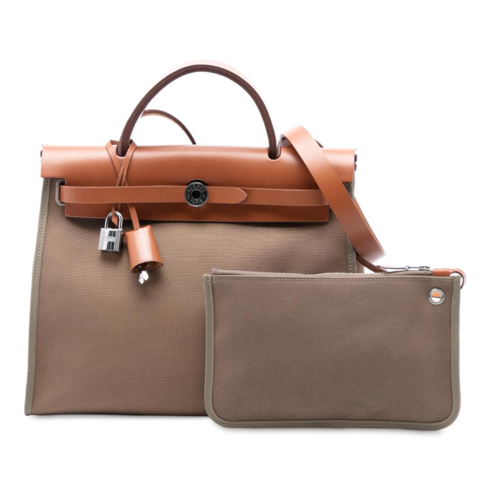 Hermès B Hermès Brown Light Brown Canvas Fabric Toile Herbag Zip 31 France