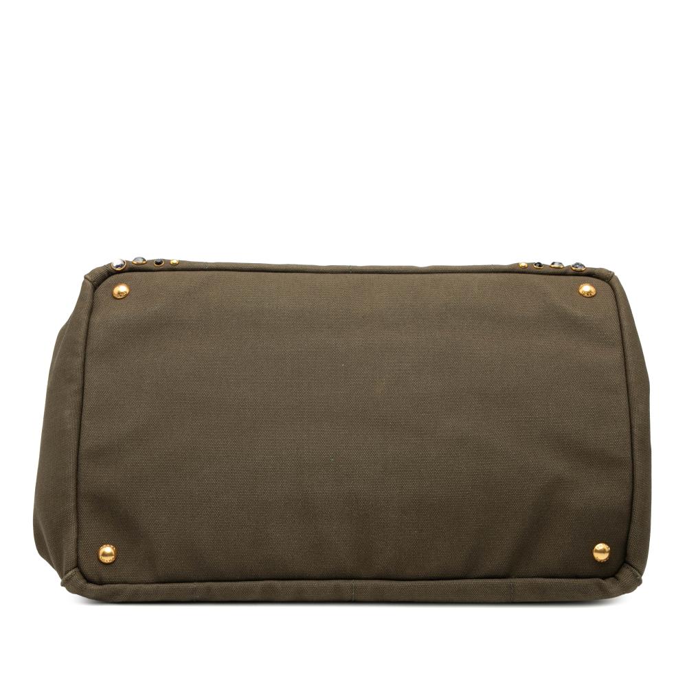 Prada B Prada Green Olive Green Canvas Fabric Large Canapa Bijoux Satchel Italy