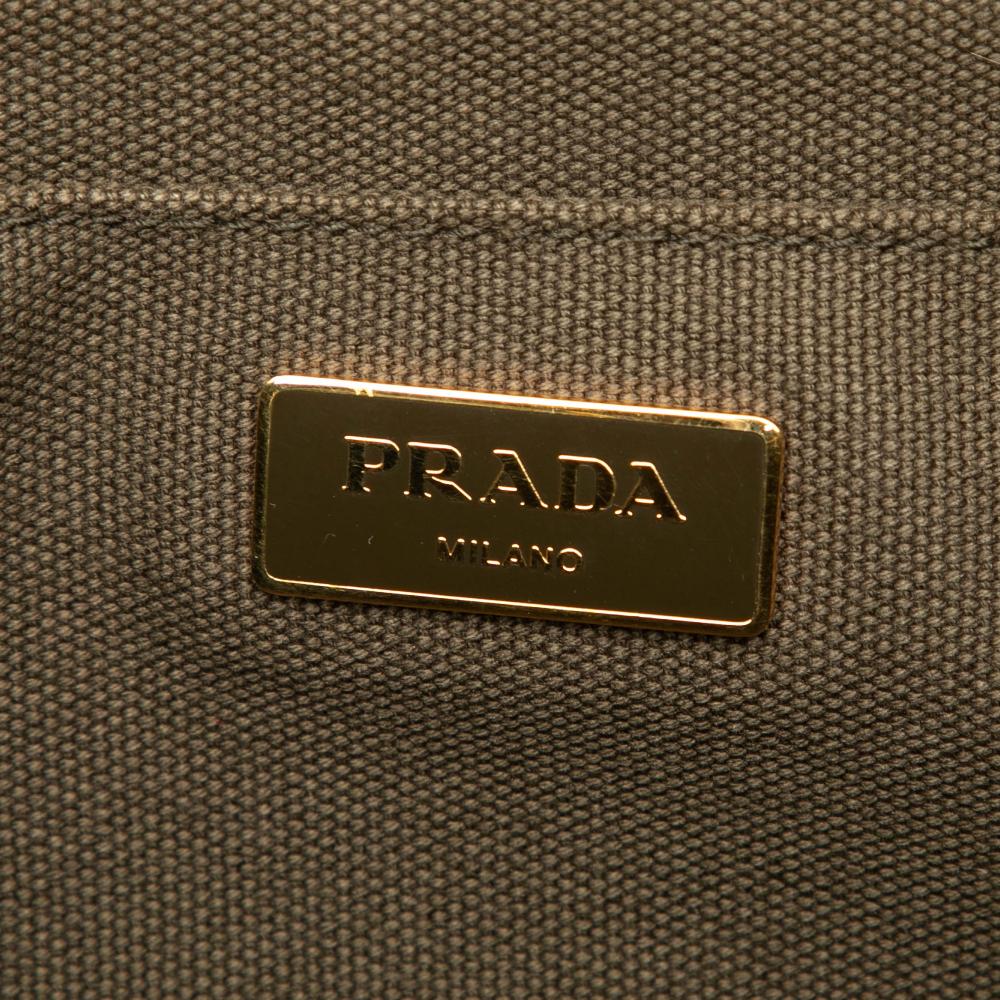 Prada B Prada Green Olive Green Canvas Fabric Large Canapa Bijoux Satchel Italy