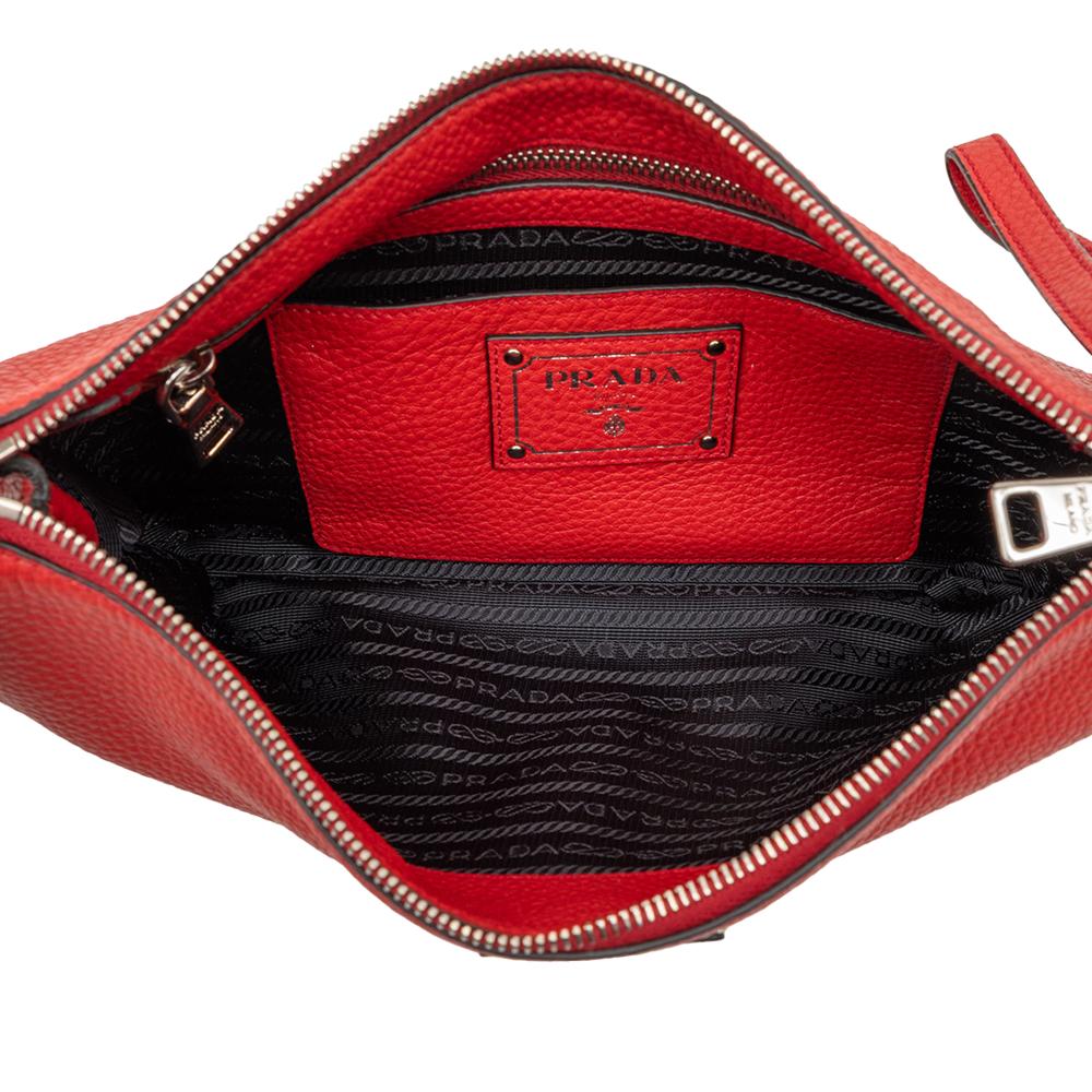 Prada AB Prada Red Calf Leather Vitello Daino Clutch Italy