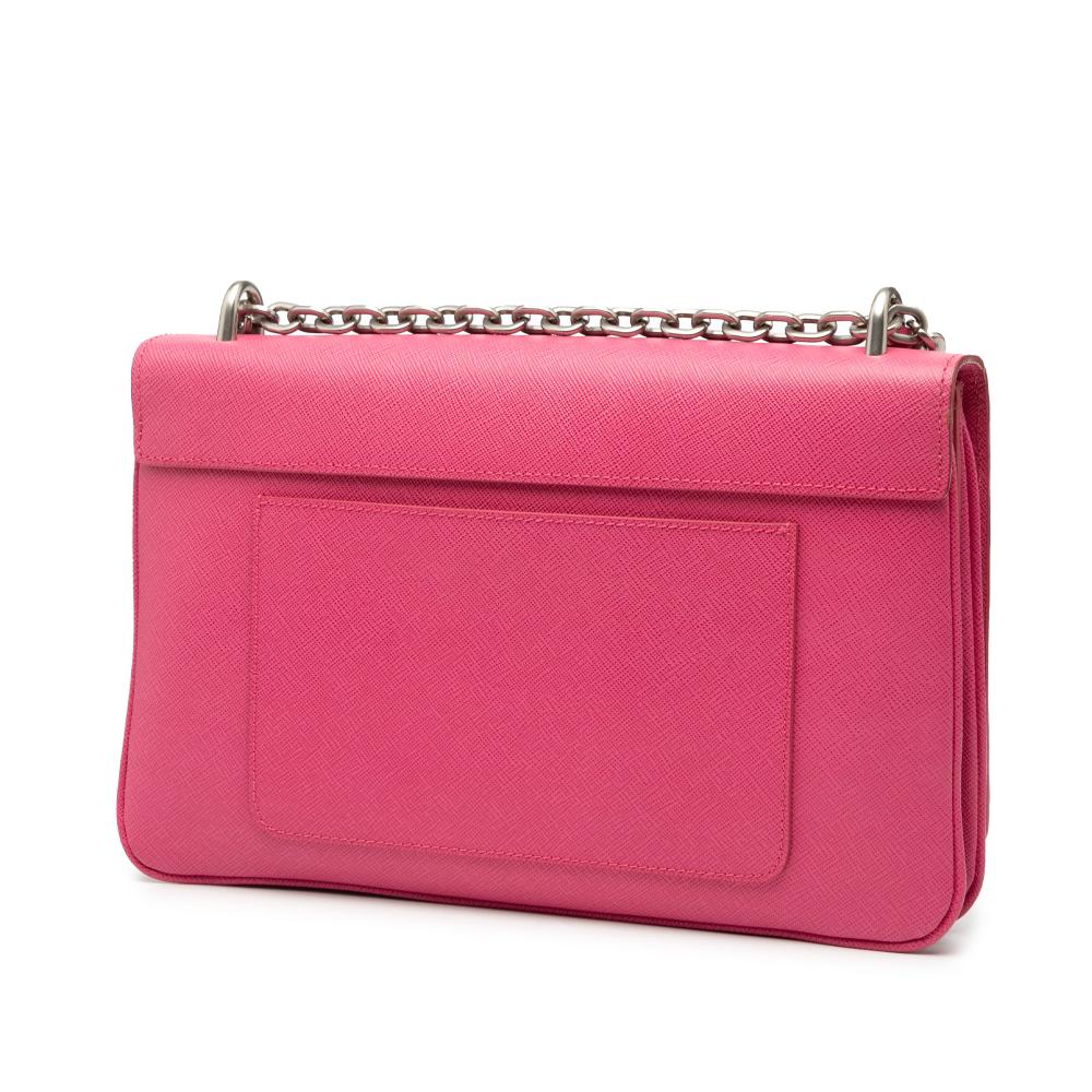 Prada AB Prada Pink Saffiano Leather Lux Lock Chain Flap Italy