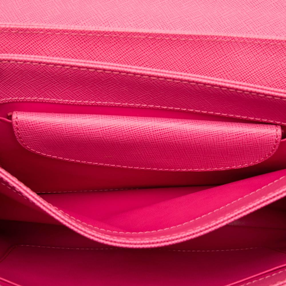 Prada AB Prada Pink Saffiano Leather Lux Lock Chain Flap Italy