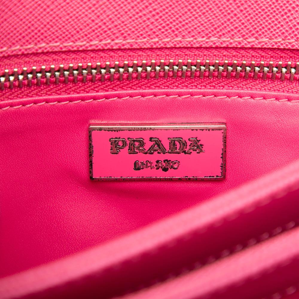 Prada AB Prada Pink Saffiano Leather Lux Lock Chain Flap Italy