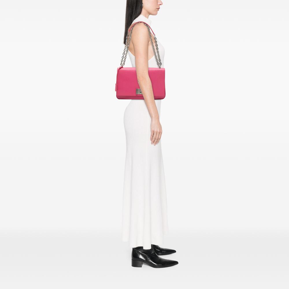 Prada AB Prada Pink Saffiano Leather Lux Lock Chain Flap Italy