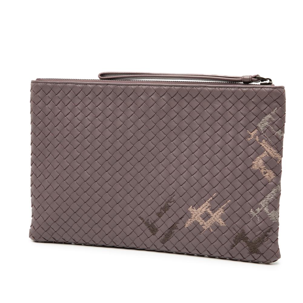 Bottega Veneta AB Bottega Veneta Brown Taupe Nappa Leather Leather Nappa Intrecciato Stitched Clutch Italy