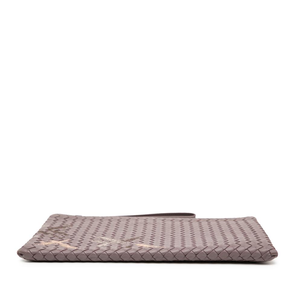 Bottega Veneta AB Bottega Veneta Brown Taupe Nappa Leather Leather Nappa Intrecciato Stitched Clutch Italy