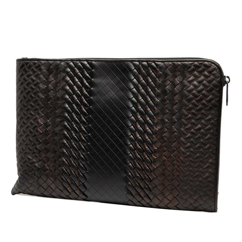 Bottega Veneta B Bottega Veneta Brown Dark Brown Nappa Leather Leather Nappa Intreccio Imperatore Zip Clutch Italy