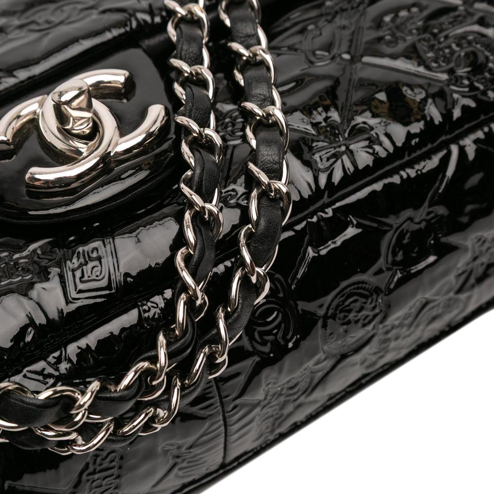 Chanel AB Chanel Black Patent Leather Leather Jumbo Patent Embossed Lucky Symbols Flap Italy