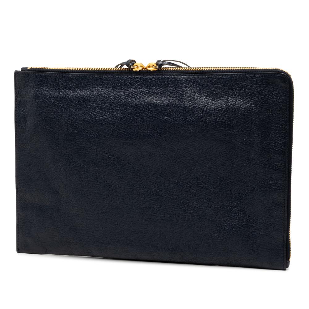Balenciaga B Balenciaga Blue Navy Goatskin Leather Chevre Motocross Classic Metallic Edge Clutch Italy