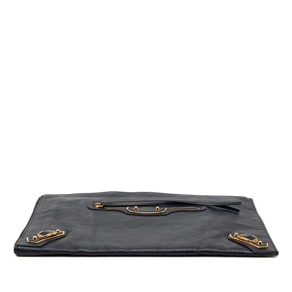 Balenciaga B Balenciaga Blue Navy Goatskin Leather Chevre Motocross Classic Metallic Edge Clutch Italy