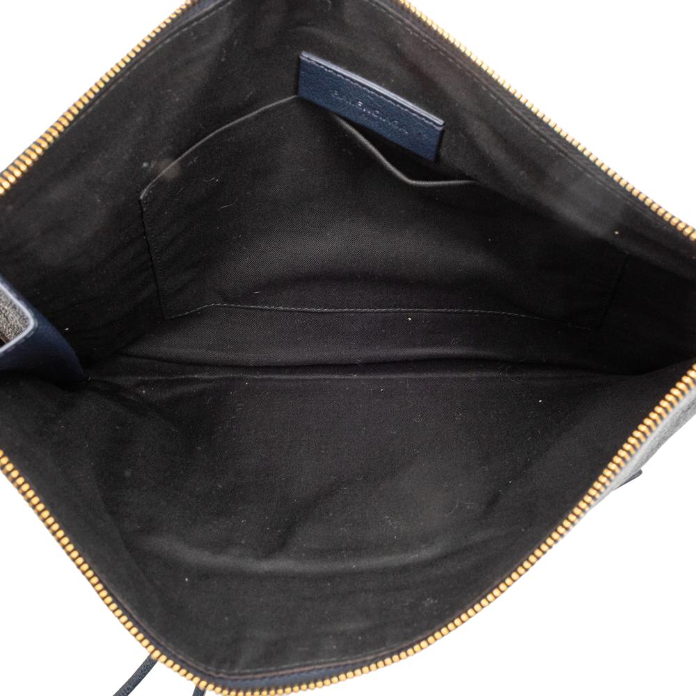 Balenciaga B Balenciaga Blue Navy Goatskin Leather Chevre Motocross Classic Metallic Edge Clutch Italy