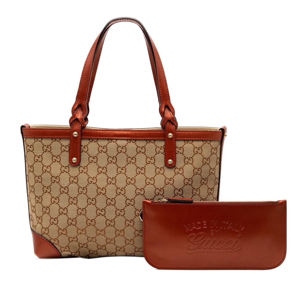 Gucci B Gucci Brown Beige Canvas Fabric GG Craft Tote Italy