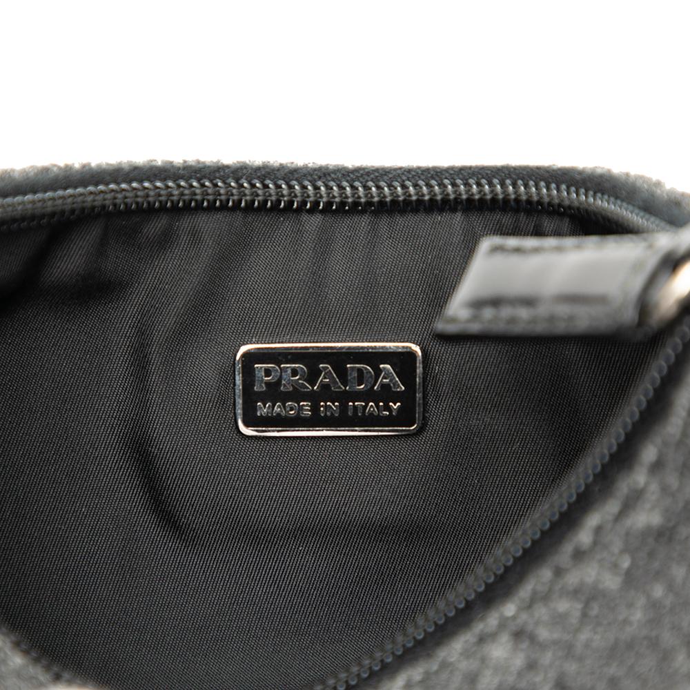 Prada AB Prada Gray Dark Gray Wool Fabric Sport Shoulder Bag Italy