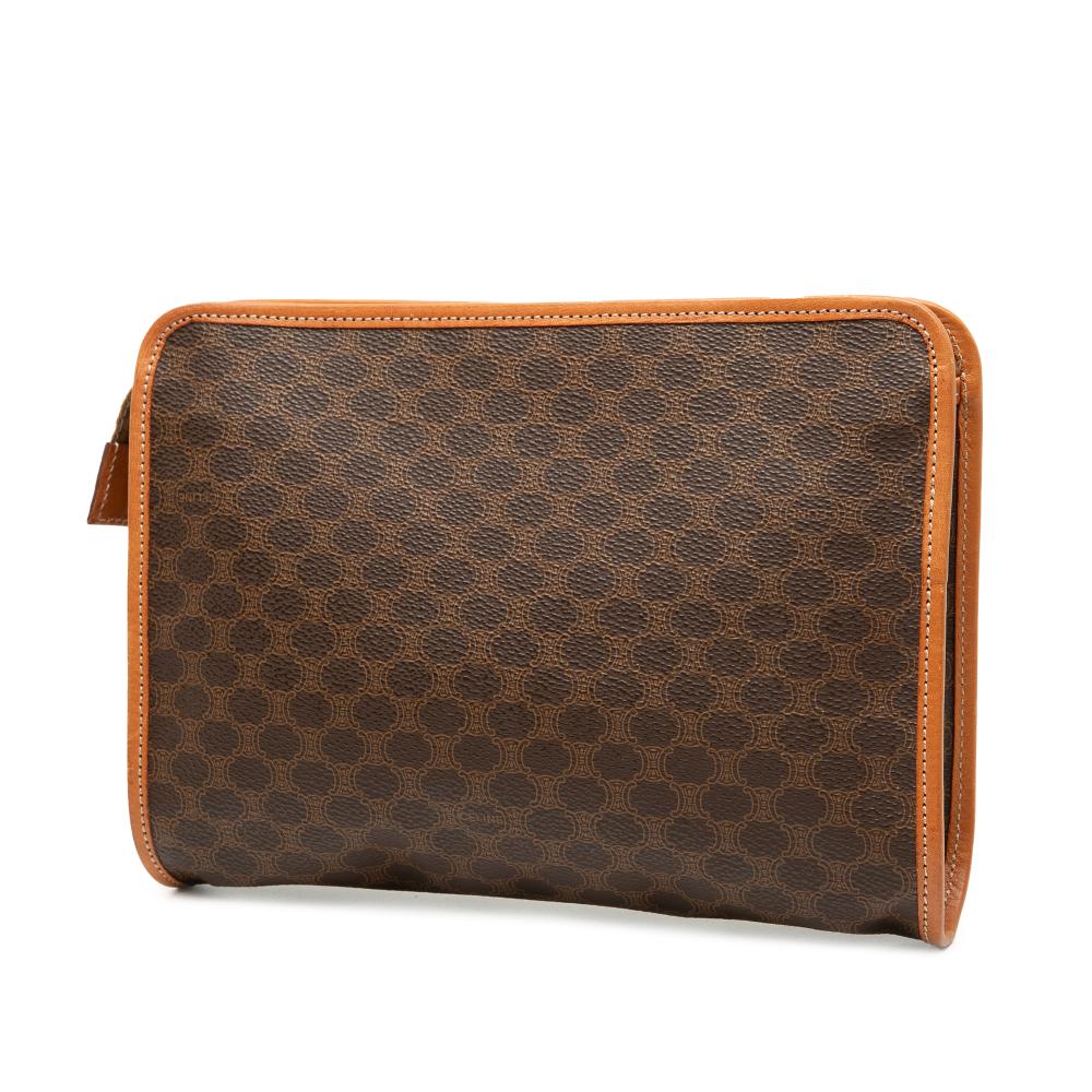 Celine B Celine Brown Coated Canvas Fabric Macadam Clutch Italy