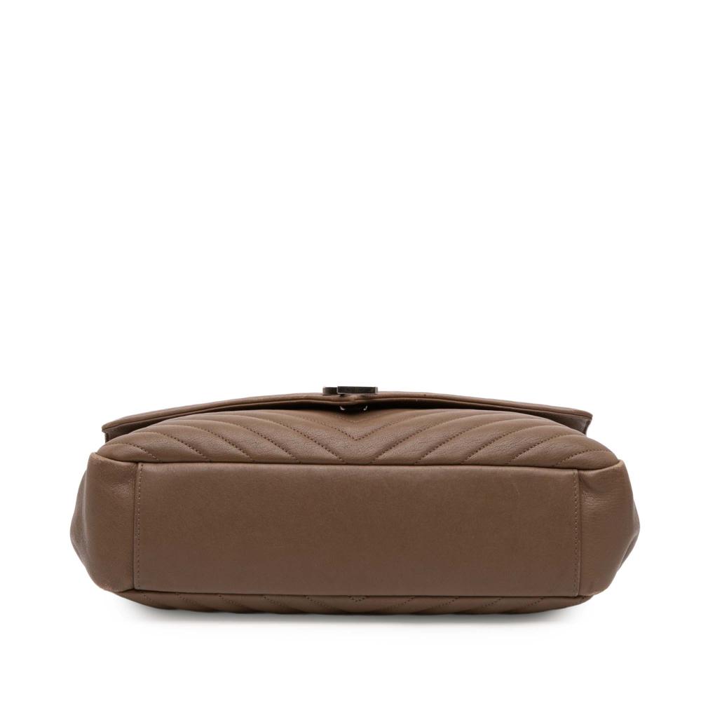 Saint Laurent Brown Sheepskin Leather Leather Large Quilted Chevron Sheepskin College Satchel Italy