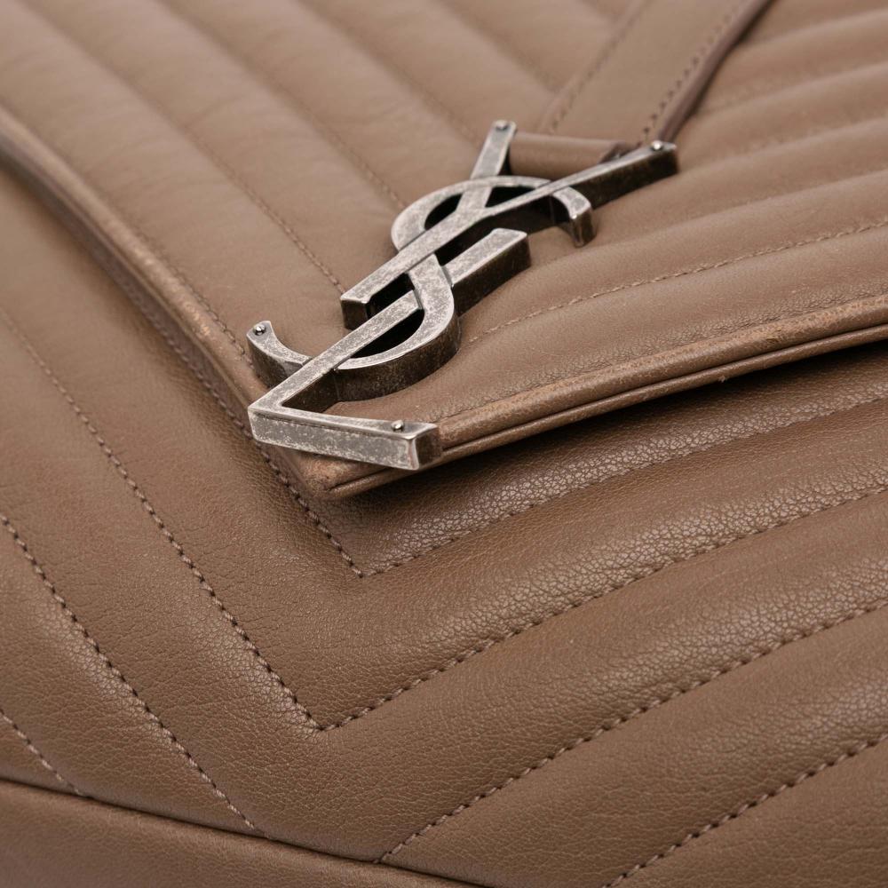 Saint Laurent Brown Sheepskin Leather Leather Large Quilted Chevron Sheepskin College Satchel Italy