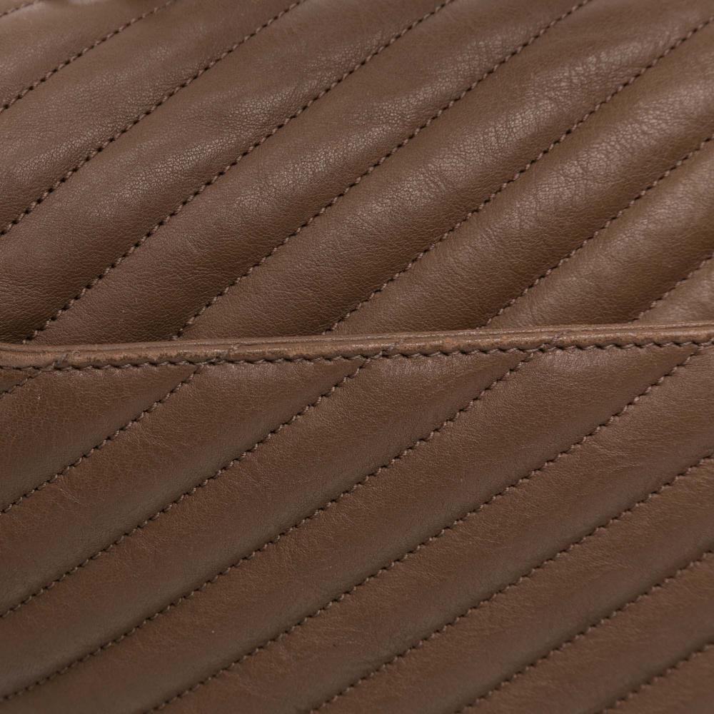 Saint Laurent Brown Sheepskin Leather Leather Large Quilted Chevron Sheepskin College Satchel Italy