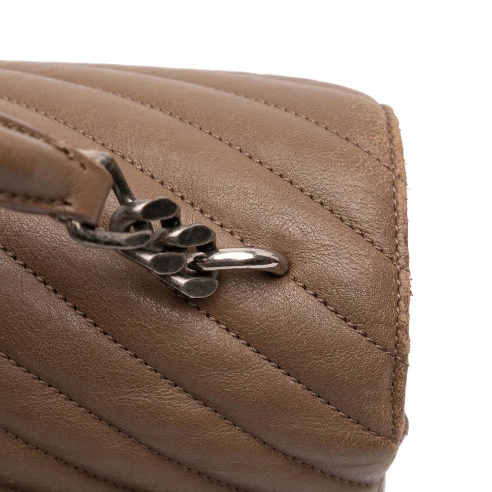 Saint Laurent Brown Sheepskin Leather Leather Large Quilted Chevron Sheepskin College Satchel Italy