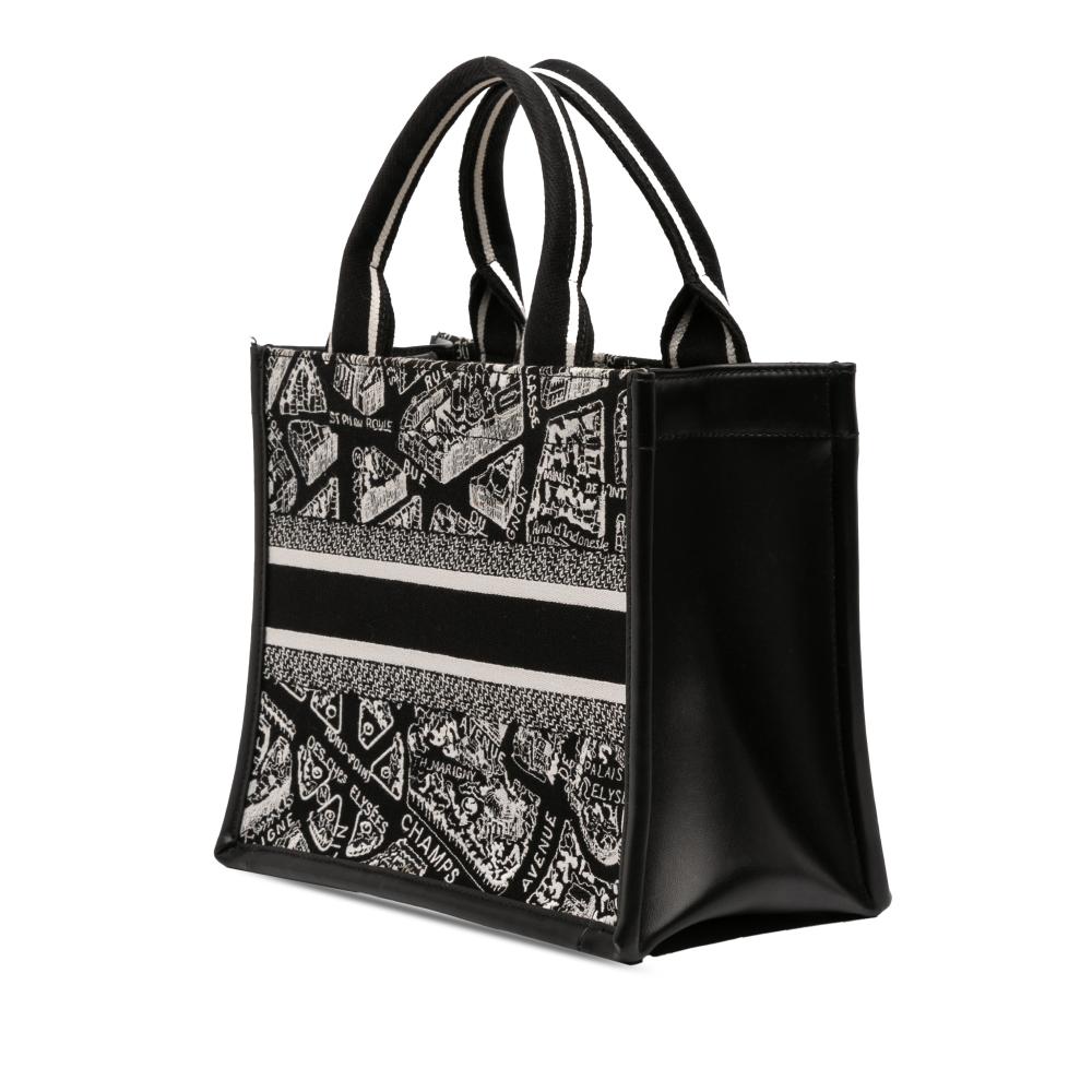 Christian Dior AB Dior Black Canvas Fabric Small Embroidered Plan De Paris Book Tote Italy