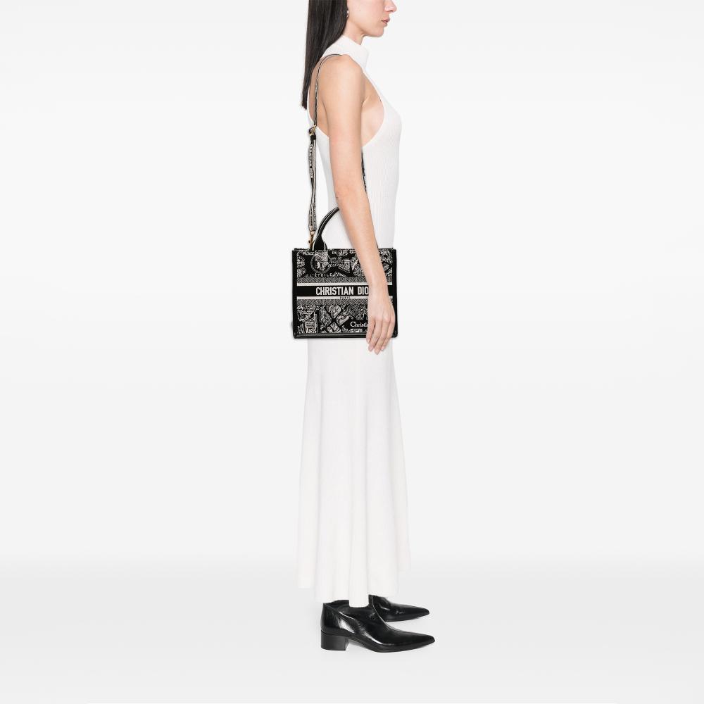 Christian Dior AB Dior Black Canvas Fabric Small Embroidered Plan De Paris Book Tote Italy