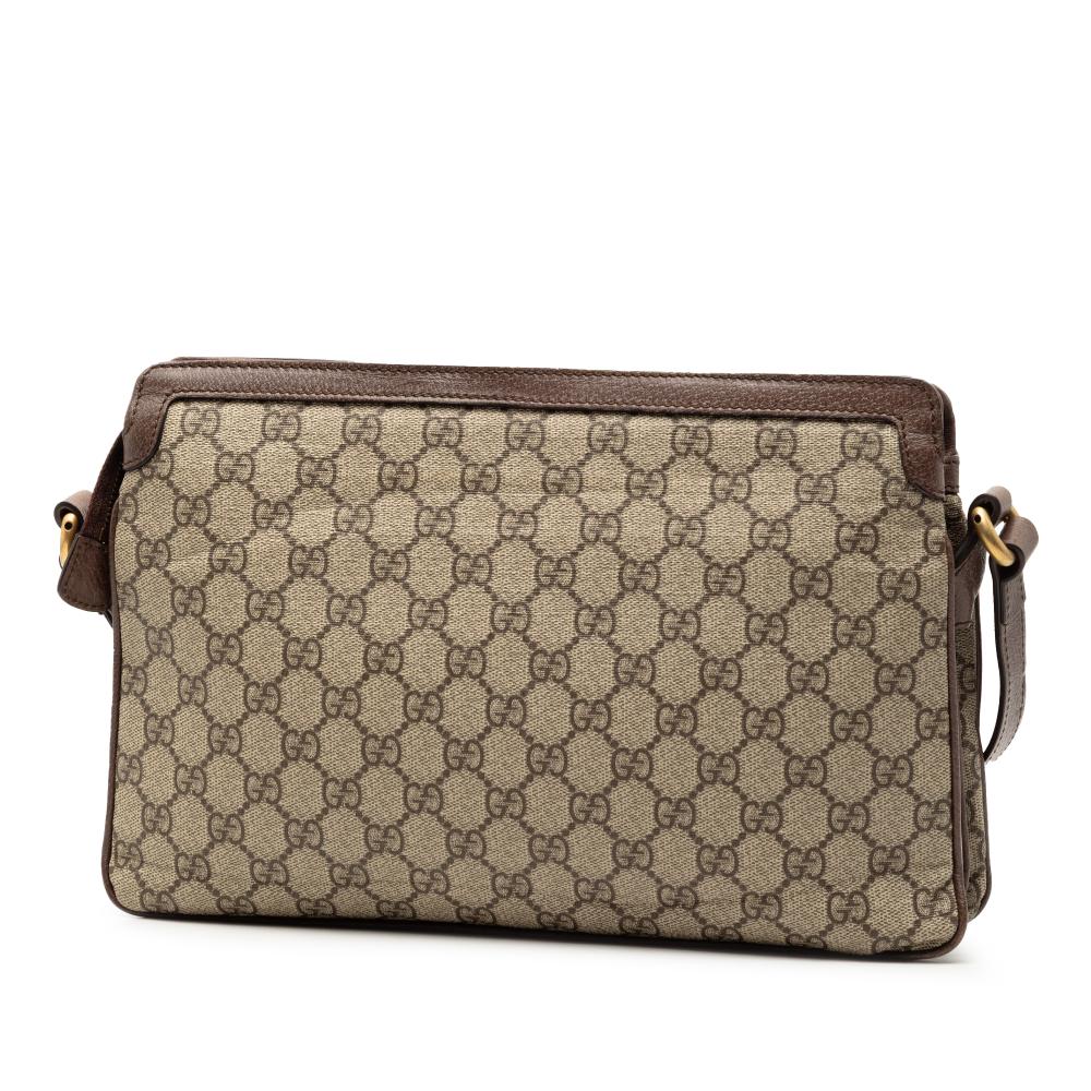 Gucci B Gucci Brown Beige Coated Canvas Fabric Medium GG Supreme Ophidia Crossbody Italy