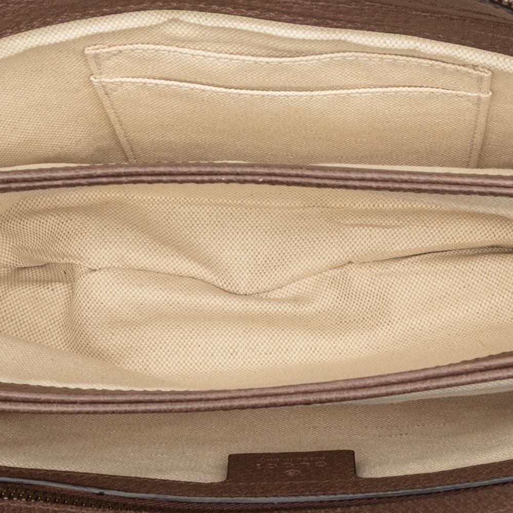 Gucci B Gucci Brown Beige Coated Canvas Fabric Medium GG Supreme Ophidia Crossbody Italy