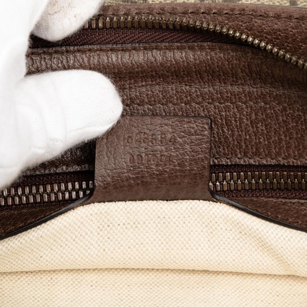 Gucci B Gucci Brown Beige Coated Canvas Fabric Medium GG Supreme Ophidia Crossbody Italy