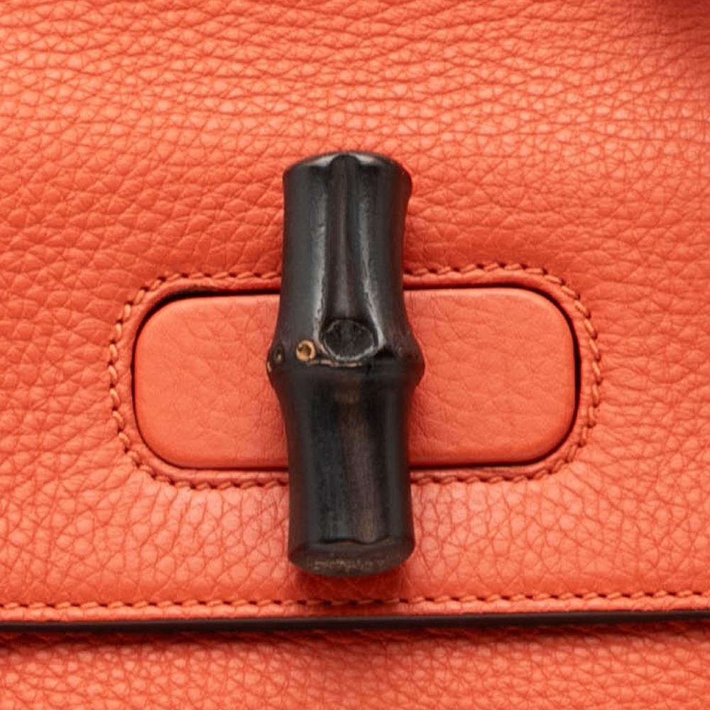 Gucci B Gucci Orange Dark Orange Calf Leather Small Bamboo Daily Satchel Italy