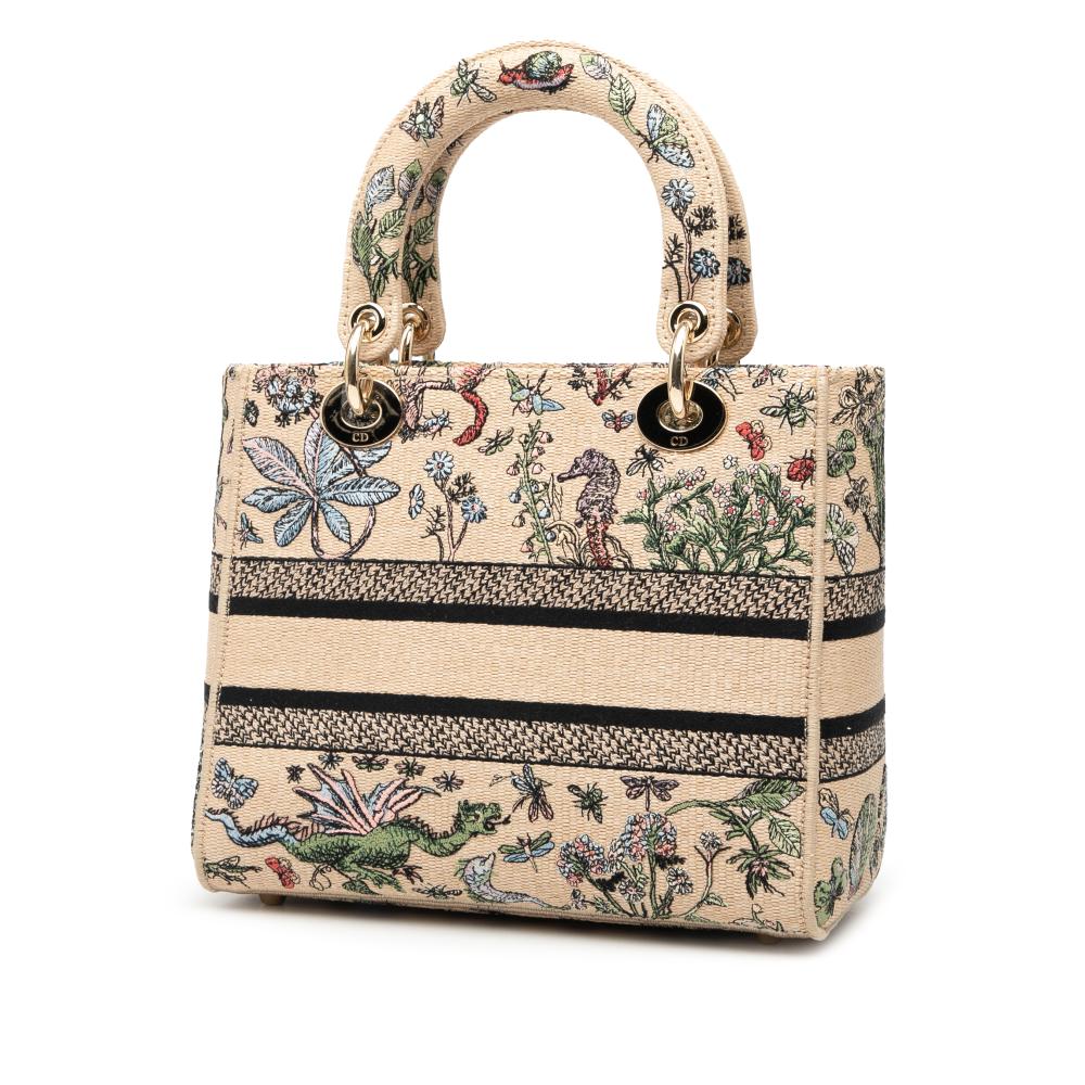 Christian Dior B Dior Brown Beige Canvas Fabric Medium Embroidered Lady D Lite Italy