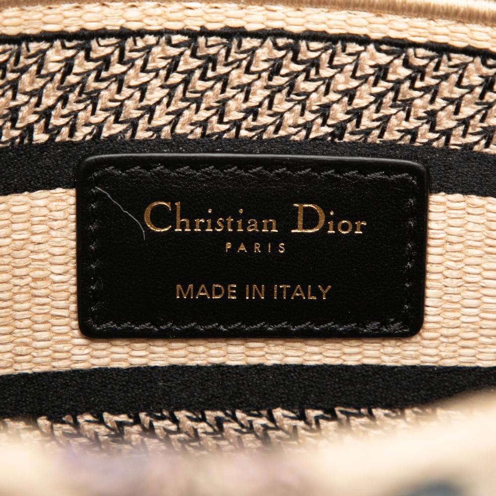 Christian Dior B Dior Brown Beige Canvas Fabric Medium Embroidered Lady D Lite Italy