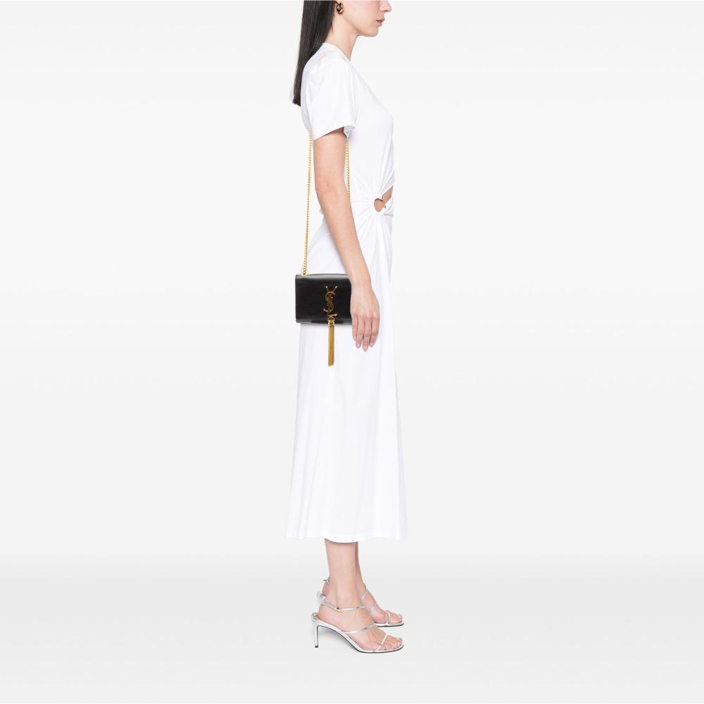 Saint Laurent B Saint Laurent Black Calf Leather Small Smooth skin Monogram Kate Tassel Crossbody Italy