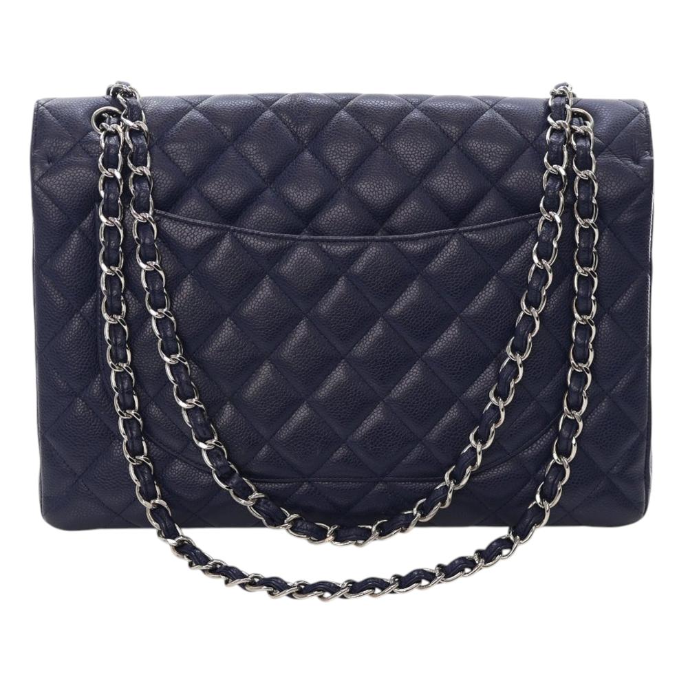 Chanel AB Chanel Blue Dark Blue Caviar Leather Leather Maxi Classic Caviar Single Flap Italy
