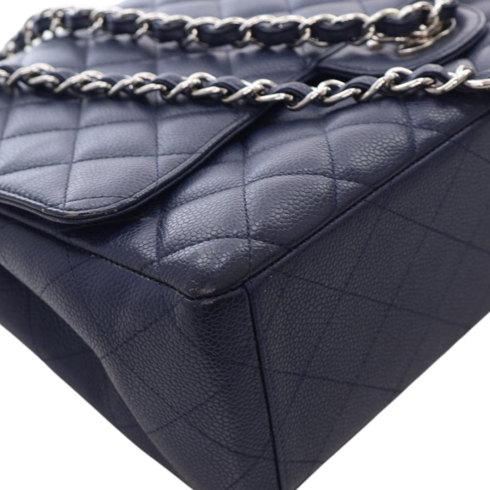 Chanel AB Chanel Blue Dark Blue Caviar Leather Leather Maxi Classic Caviar Single Flap Italy