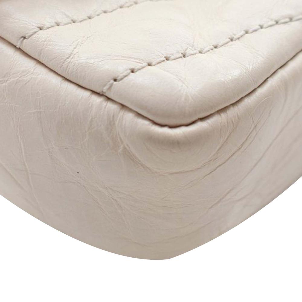 Chanel AB Chanel White Ivory Calf Leather Mini Chevron Crinkled skin Embellished Envelope Flap Italy