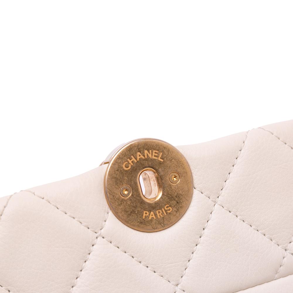 Chanel AB Chanel White Ivory Calf Leather Small Quilted skin Pearl CC Accordion Flap Italy