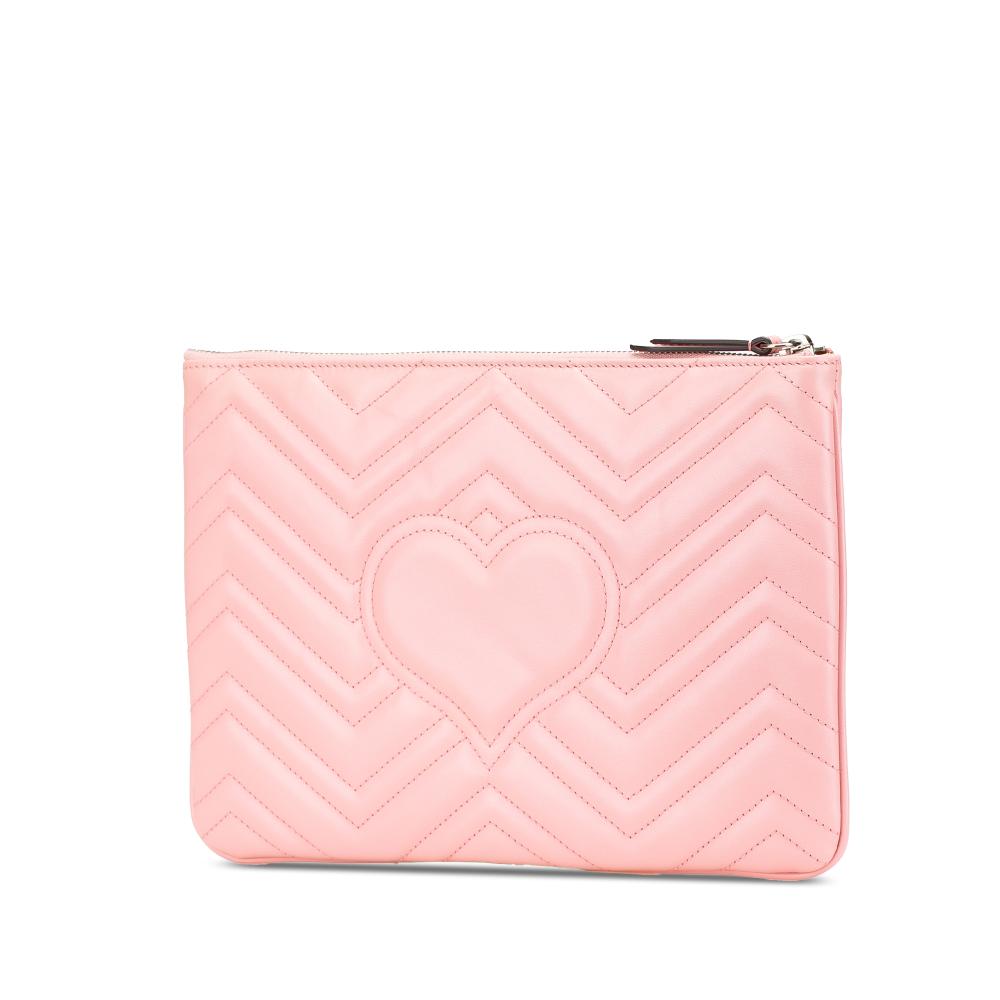 Gucci AB Gucci Pink Calf Leather GG Marmont Matelasse Clutch Italy