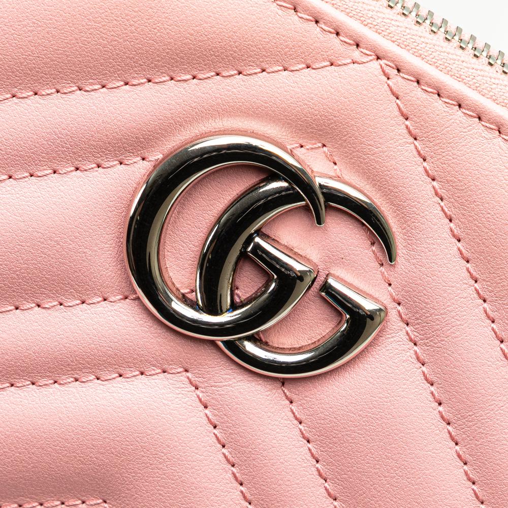 Gucci AB Gucci Pink Calf Leather GG Marmont Matelasse Clutch Italy