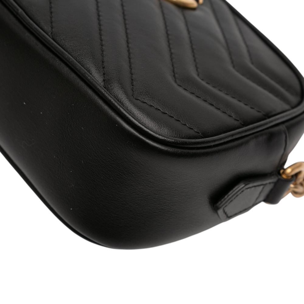 Gucci AB Gucci Black Calf Leather Mini GG Marmont Matelasse Crossbody Italy