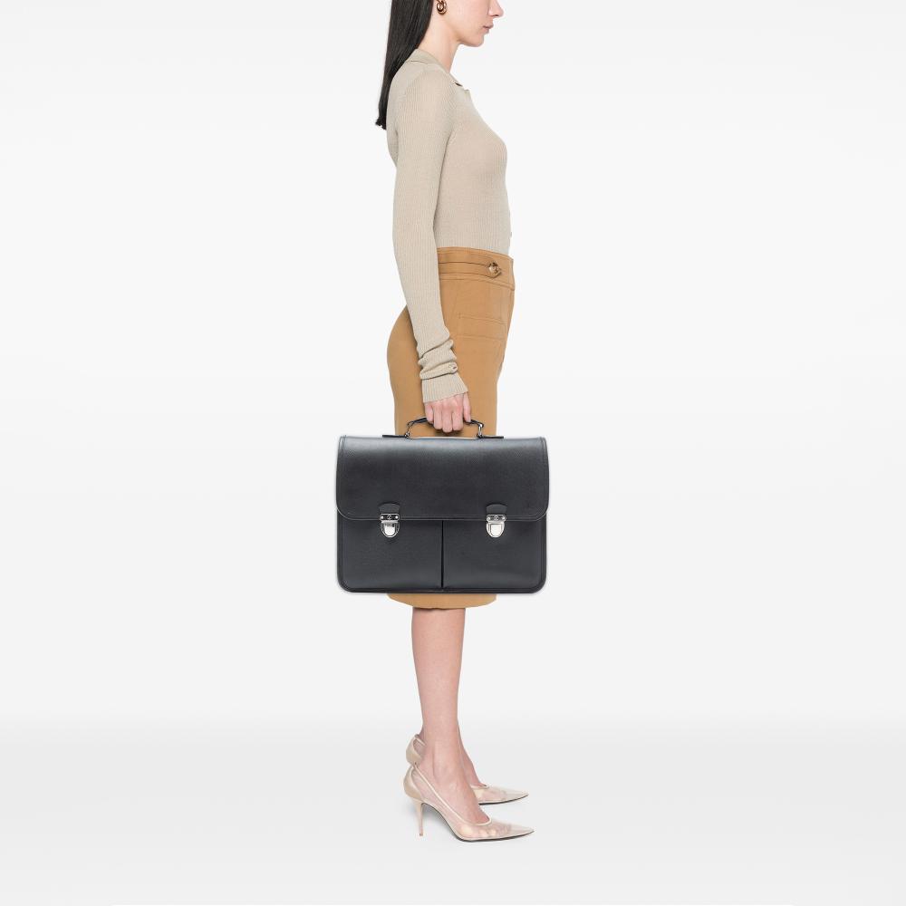 Louis Vuitton B Louis Vuitton Black Taiga Leather Leather Taiga Anton Briefcase France