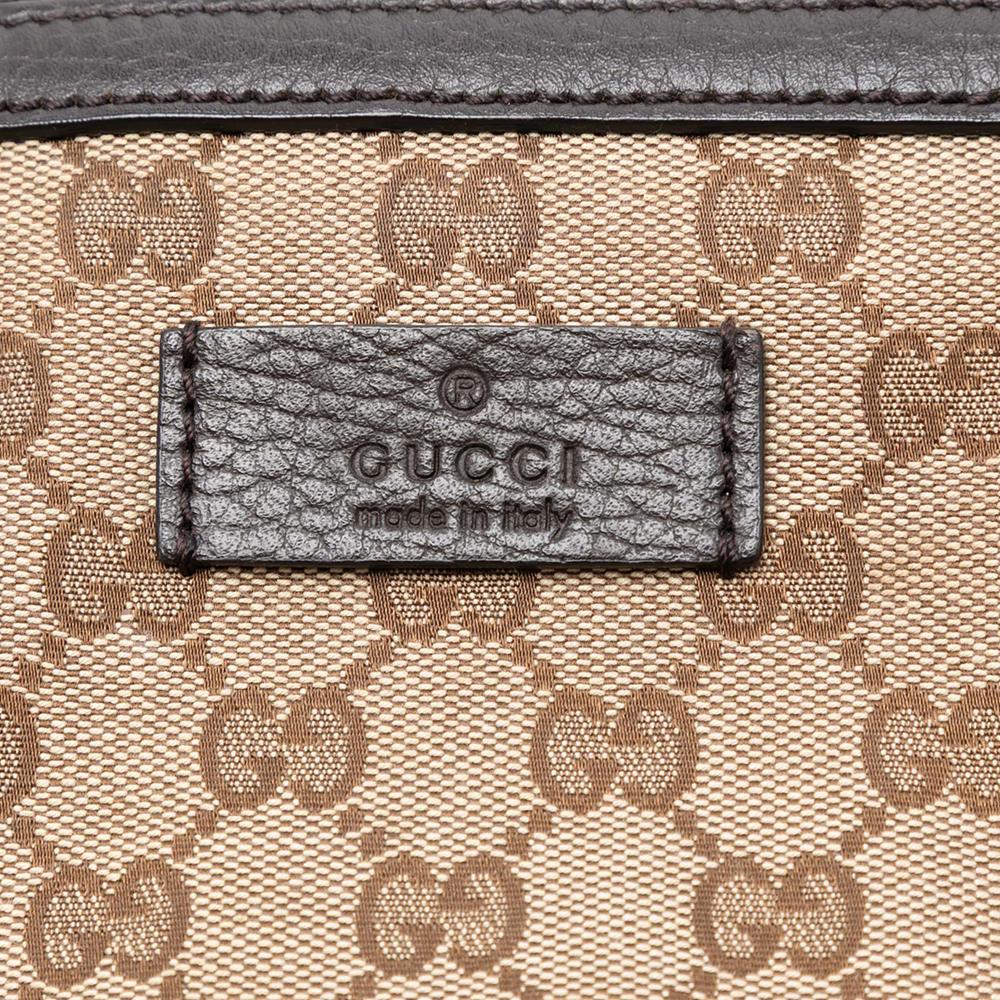 Gucci B Gucci Brown Beige Canvas Fabric GG Tote Italy