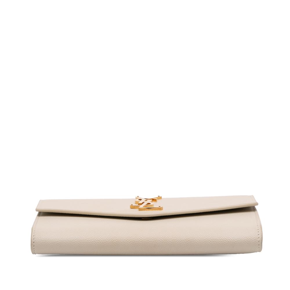 Saint Laurent AB Saint Laurent White Ivory Calf Leather Grain De Poudre Uptown Chain Wallet Italy